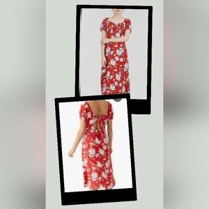 Floral Red Midi Dress With Tie Back Size Large